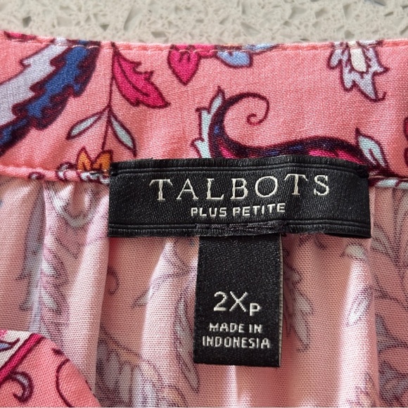 Talbots Band Collar Popover Top Plus 2Xp Pink Dancing Paisley Long Sleeve Blouse - Picture 9 of 16